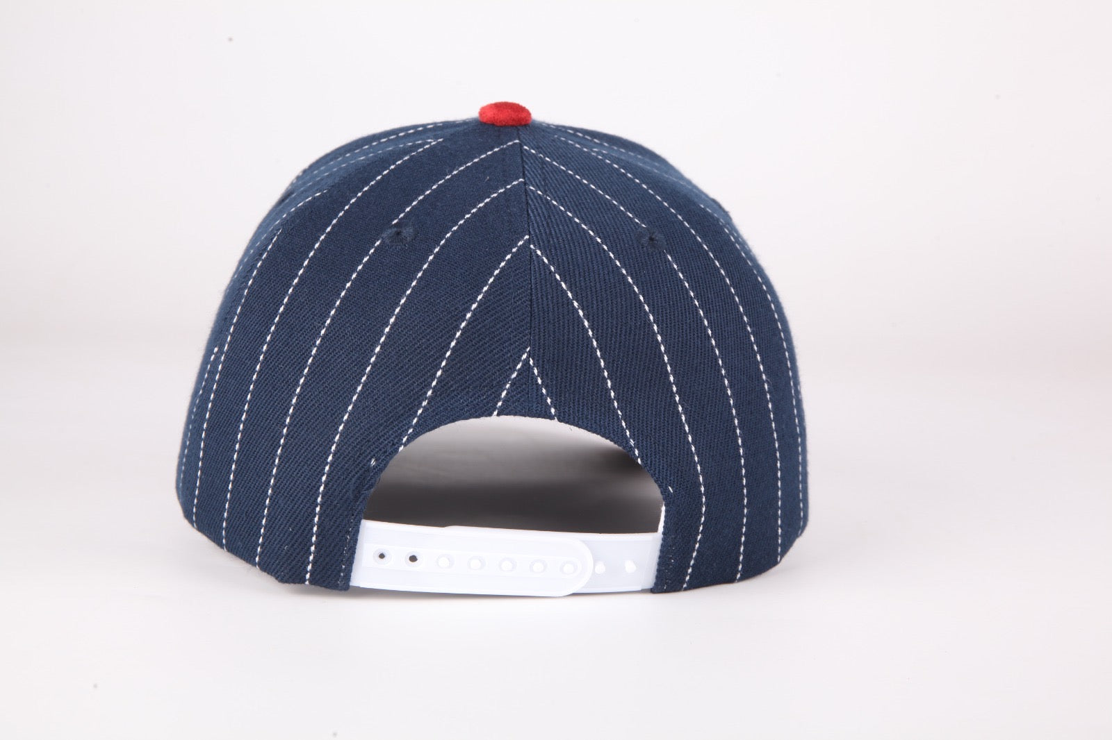 Navy Blue Pinstripe and Red suede